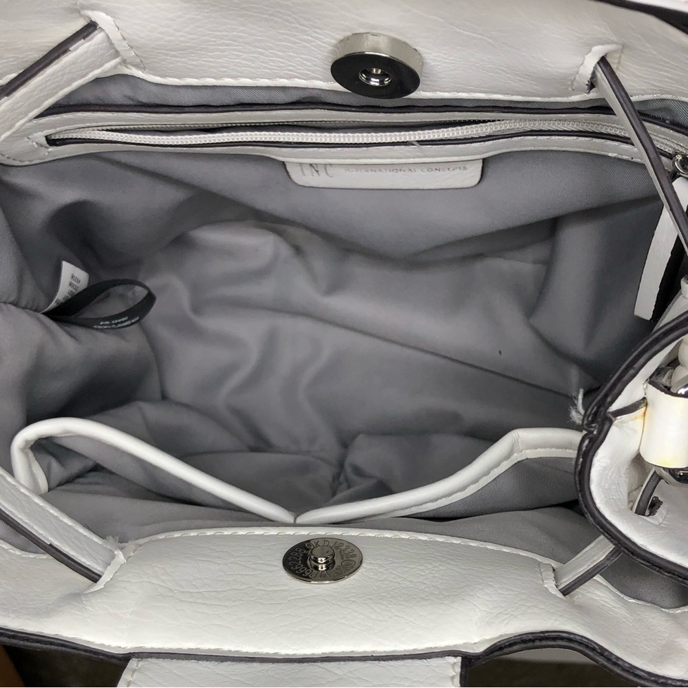 I.N.C. International Concepts White Ring Handle Bucket Bag Crossbody Purse - Picture 9 of 16